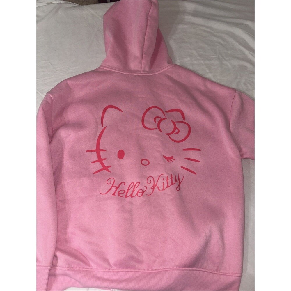 Hello Kitty Hoodie XXL Plus Size  Pink Full Zip Fleece Back Graphic Spell Out T